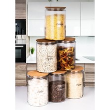 Mafa Home 6'lı Çizgili Kolay Temizlenebilen Geniş Ağızlı Cam Bakliyat ve Erzak Saklama Kavanozu Seti 2000 ml