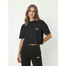 Broco Kadın Oversize Basic Yumuşak Kumaş Basic Crop T-Shirt