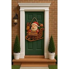 Okavango Noel Babalı Kızaklı Hediye Paketli Yılbaşı Geyikli Kapı Süsü, Yılbaşı Süsü Yılbaşı Temalı Hediyeler (30-18 Cm)