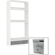 Shopwave Beyaz Yapışkanlı Duvar Organizeri Plastik 3 RAF=14CM-19CM-30CM - 2 ÇEKMECE=40CM - 6 Askı 19 Parça (5047)