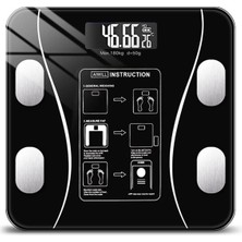 Akıllı Siyah Bluetooth Dijital Tartı, Vücut Kitle ve Yağ Ölçüm Cihazı