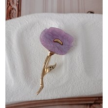 LENTE AKSESUAR  Lente Aksesuar Sedefli Çiçek Broş-Gold Renk Lale Kadın Yaka İğnesi