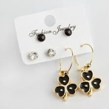 6'lı Siyah Renkli Mineli Halka Küpe