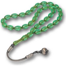 Özcömert Silver Gümüş Top Kazaz Püsküllü Yeşil Sıkma Kehribar Tesbih