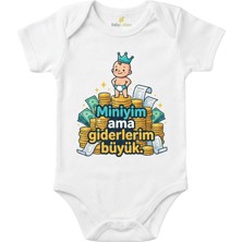 Miniyim Ama Giderlerim Büyük Baskılı Bebek Zıbını, Beyaz, Kısa Kollu Body