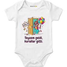 Teyzem Geldi Kurallar Gitti Baskılı Bebek Zıbını, Beyaz, Kısa Kollu