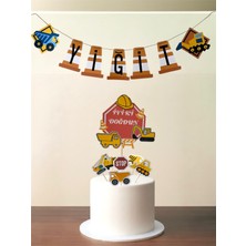 Sinem Gift Iş Makinaları Doğum Günü Pasta Süsü - Iş Makinaları Doğum Günü Konsepti - 6 Lı Cupcake Süsü- Banner