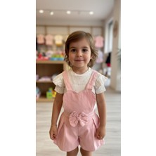 Leona Luxe  Pembe  Kalpli  Salopet Şortlu  Tulum+Tshirt Takım