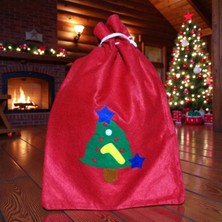 Kuzey Oyuncak Noel Baba Hediye Çuvalı Çam Ağaçlı Çuval Küçük Boy 40X30 cm Noel Baba Çuvalı Yılbaşı Süsleri