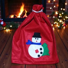 Kuzey Oyuncak Noel Baba Hediye Çuvalı Kardan Adamlı Çuval Küçük Boy 40X30 cm Noel Baba Çuvalı Yılbaşı Süsleri