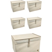 5'li Kapaklı Çok Amaçlı Mini Hurç ve Kutu Seti 40X30X26 Kahverengi