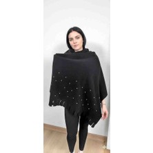 Nergiz Incili Siyah Polar Şal Atki