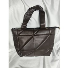 Leaf Accessory  Büyük Boy Kapitone Çanta, Fermuarlı, Elde ve Omuz Askılı, Kahverengi