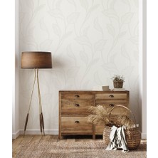 Teodora Beyaz Krem Yaprak Desenli Duvar Kağıdı 763508