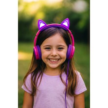 Toyfest Işıklı Kedi Kulaklı 85 Db Güvenli Ses Ayarlı Ayarlanabilir Kablolu Kulak Üstü Kulaklık