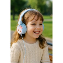 Toyfest 85DB Güvenli Ses Sınırlamalı Lila Tavşan Desenli Çocuk Kablolu Mikrofonlu Kulak Üstü Kulaklık