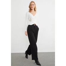 FullaModa Beli Lastikli Düğmeli Palazzo Pantolon