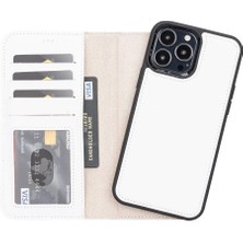 Eco Lounge Apple iPhone 13 Pro Max Uyumlu Deri Cüzdanlı Kılıf F3 Beyaz