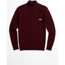 Alpotekno Erkek Bordo Yarım Balıkçı Yaka Triko Kazak – Slim Fit, Yumuşak Dokulu, Kışlık Rahat Kazak