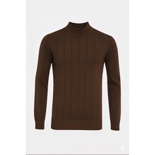 Alpotekno Erkek Kahverengi Yarım Balıkçı Yaka Triko Kazak – Slim Fit, Yumuşak Dokulu, Kışlık Rahat Kazak
