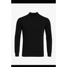 Alpotekno Erkek Siyah Yarım Balıkçı Yaka Triko Kazak – Slim Fit, Yumuşak Dokulu, Kışlık Rahat Kazak