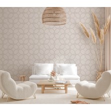 Teodora Beyaz Krem Geometrik Desen Ucuz Duvar Kağıdı 53965