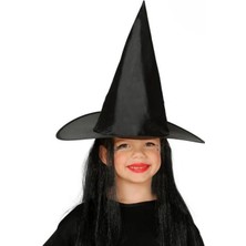 AyrStore Çocuk Boy Siyah Cadı Şapkası ve Uzun Siyah Cadı Peruğu