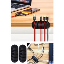 AyrStore Kablo Tutucu 5 Kanallı 3 Adet Siyah Masa Kenarı Yapışkanlı Kablo Tutucu