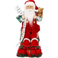 SHC4200 Hediye Kutularının Üstünde Oturan Noel Baba Dekoratif Biblo 48 cm