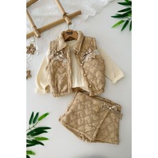 Miniğimin Cicileri Minigimin Cicileri Kalp Kapitone Detaylı Fiyonklu 3 lü takım - Kum Beji