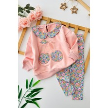 Miniğimin Cicileri Kiraz Çiçeği Desenli Kız Çocuk Taytlı takım - Somon