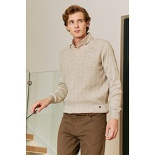 Erkek V Yaka Triko Kazak Çelik Örgü Desenli Klasik Kalıp - 5209D