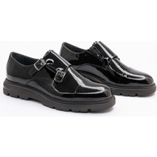 616 Erkek Siyah Rugan Çift Tokalı Ayakkabı