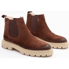 930 Erkek Kalın Tabanlı Tümyüz Lastikli Bot Kahve Nubuk Deri