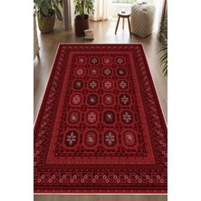 Pelura Halı Bordo Afgan Desenli Dekoratif Kaymaz Taban Yıkanabilir Halı