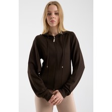 Sementa Yumuşak Dokulu Crop Sweatshirt - Kahve