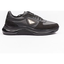 1901 Siyah  Deri Süet Karışımlı Spor Hakiki Deri Günlük Spor Ayakkabısı