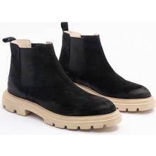 930 Erkek Kalın Tabanlı Tümyüz Lastikli Bot Siyah Nubuk Deri Bej Tbn