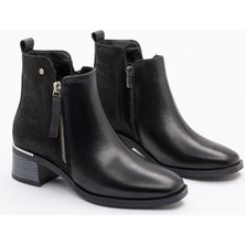 30027 Kadın Fantazi Bot Siyah Deri ve Süet Küçük Toka Detaylı