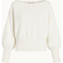 Mixray 6988 Kadın Asimetrik Rib Kesim Kayık Yaka Triko Kazak Beyaz