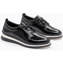 Yt 113 Siyah Rugan Deri Bağcıklı Babet Syh-Byz Tabanlı Ayakkabı