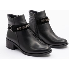 1143/1 Kadın Fantazi Bot Alın Tokalı Siyah Deri