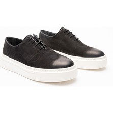 1052 Erkek Siyah Nubuk Deri Kalın Tabanlı Günlük Ayakkabı