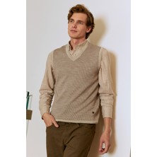 Erkek V Yaka Süveter Desenli Çelik Örgü Regular Kalıp - 5206H