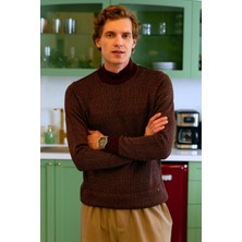 Erkek Yarım Balıkçı Kazak Desenli Çelik Örgü Regular Kalıp - 5206B