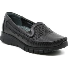 Forelli 29413-G Kadın Siyah Memory Foam Deri Ayakkabı