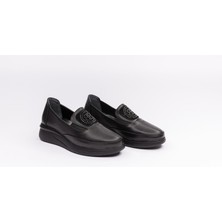 879 Siyah Deri Comfort Kadın Ayakkabı