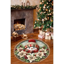 Pelura Halı Kardan Adam Desenli Dijital Baskılı Yıkanabilir Kaymaz Taban Yuvarlak Halı