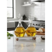 Mermer Stantlı Borosilikat Cam 2'li Tombul Papatya Yağdanlık Seti 1000 ml