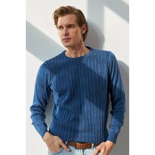 Erkek Sıfır Yaka Kazak Desenli Çelik Örgü Klasik Kalıp - 5202C